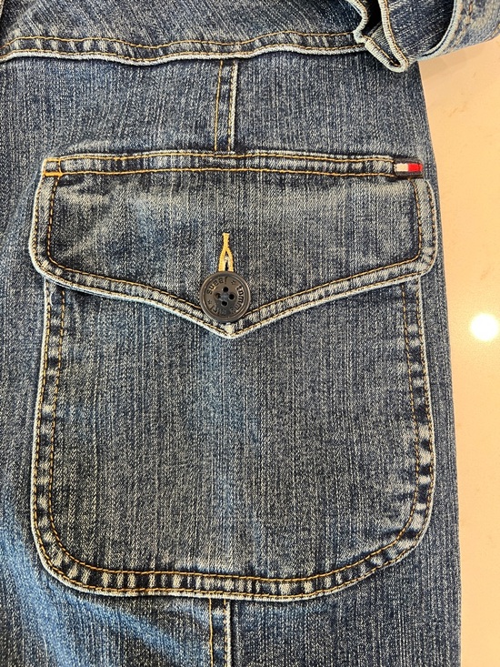 Tommy Hilfiger Y2K Stretch Denim Coat Floral Paisley Lined Long Jacket Size L - Picture 4 of 16